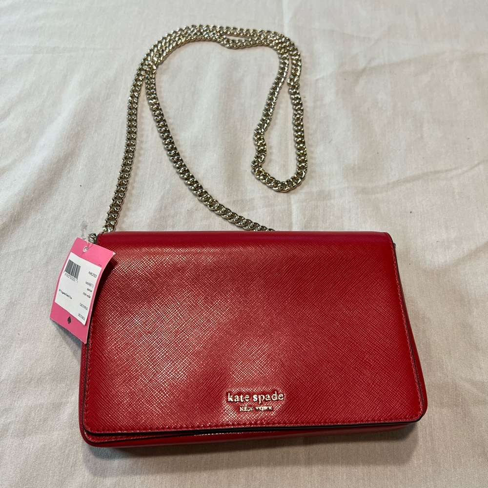 Kate spade red leather clutch wallet purse